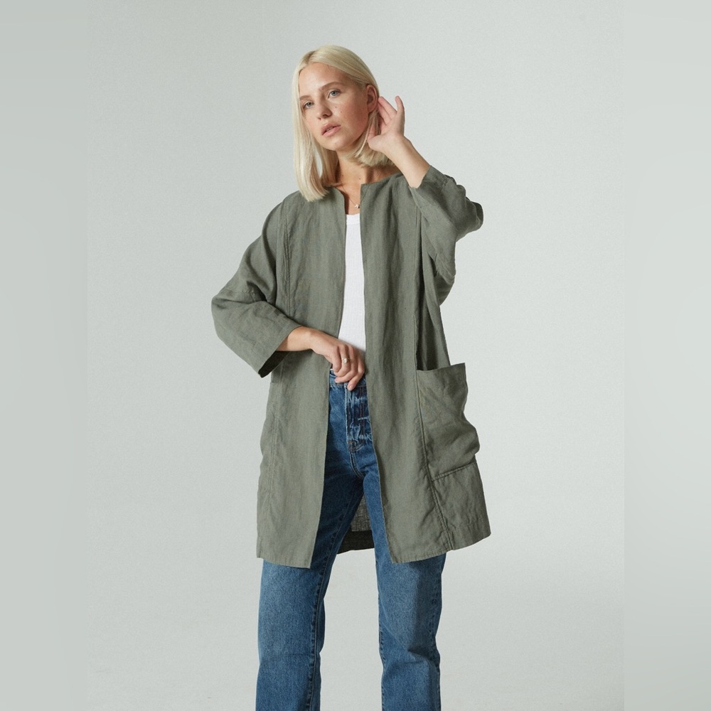 Linenfox open front sage green linen jacket